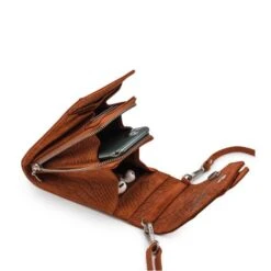 MOSZ Telefoontasje Suède Snake Cognac Brushed Silver -Mode Tassenwinkel binnenkant