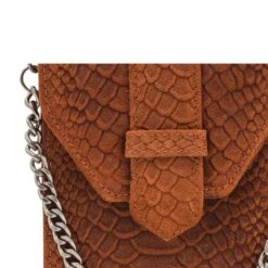 MOSZ Telefoontasje Suède Snake Cognac Brushed Silver -Mode Tassenwinkel detail 1