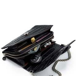 MOSZ Krisbag Telefoontasje Croco Black Silver -Mode Tassenwinkel krisbag croco black binnenkant