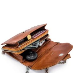 MOSZ Krisbag Telefoontasje Vintage Cognac -Mode Tassenwinkel krisbag vintage cognac binnenkant