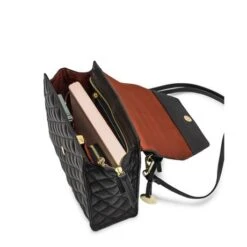 MOSZ Handtas Phoebe Quilted Black Shiny Light Gold -Mode Tassenwinkel phoebe handbag quilted black binnenkant