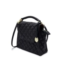 MOSZ Handtas Phoebe Quilted Black Shiny Light Gold -Mode Tassenwinkel phoebe handbag quilted black zijkant