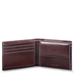 Piquadro Blue Square Men's Wallet With Flip Up/Coin Pocket Mahogany