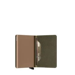 Secrid Slim Wallet Portemonnee Saffiano Olive -Mode Tassenwinkel secrid slimwallet saffiano olive semi open